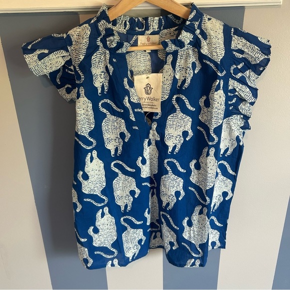 perry walker Tops - Perry Walker The Virginia women’s short sleeve blouse with ruffle sleeves- NWT